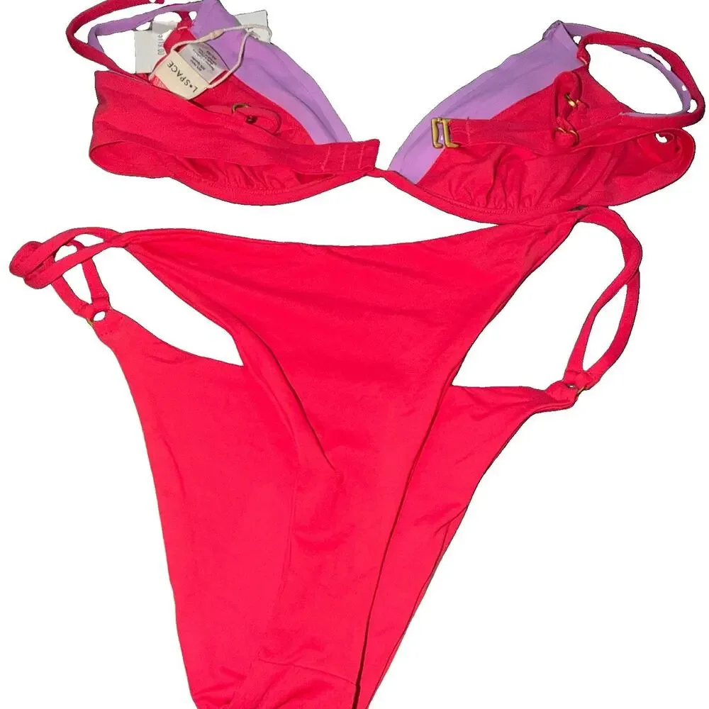 NWT L SPACE FUSED ZENDAYA TOP BIKINI MEDIUM CORAL AND PURPLE AN1
